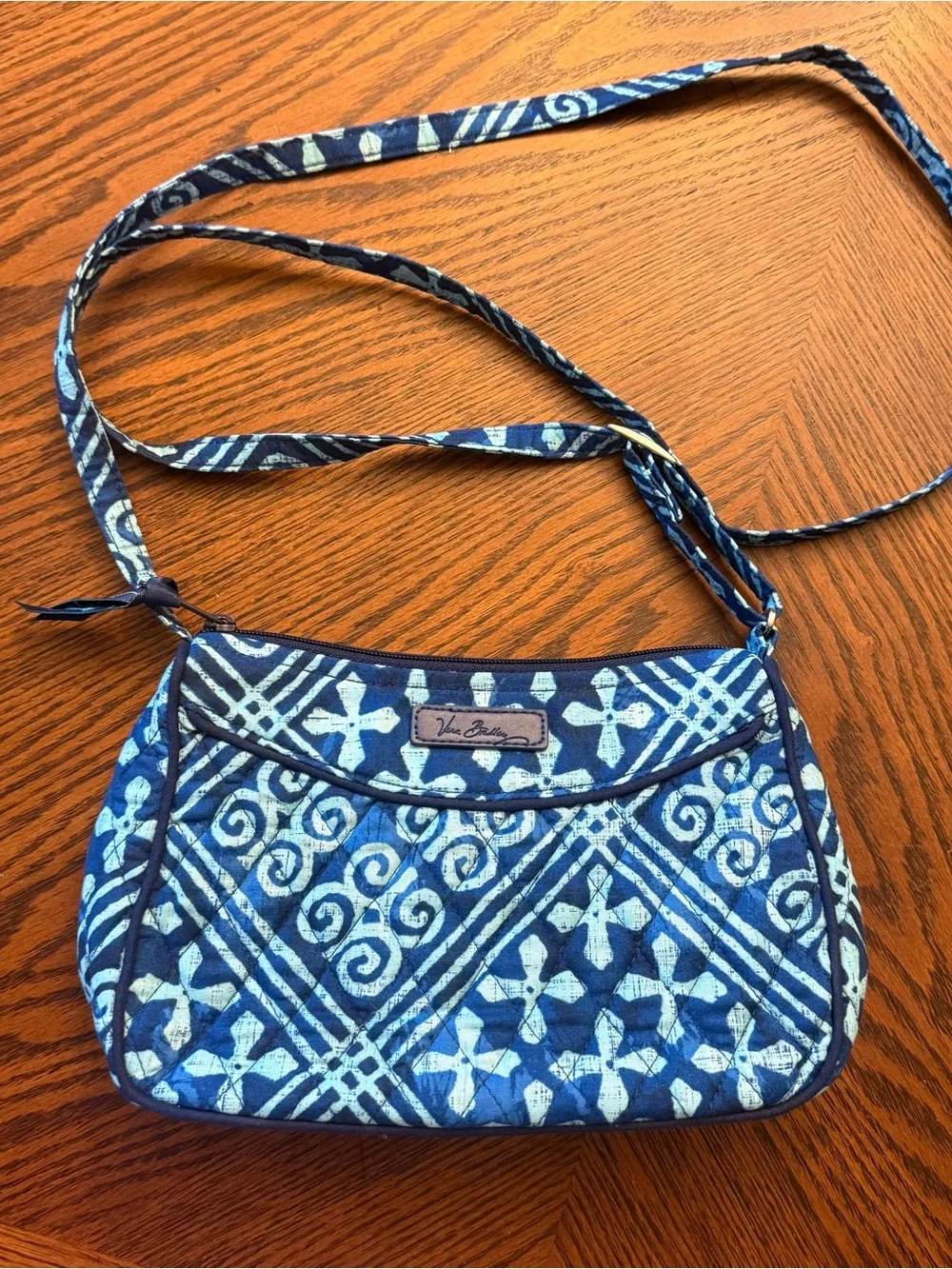 Vera Bradley Little Crossbody Bag Cuban Tiles Blue Quilted Cotton Purse
